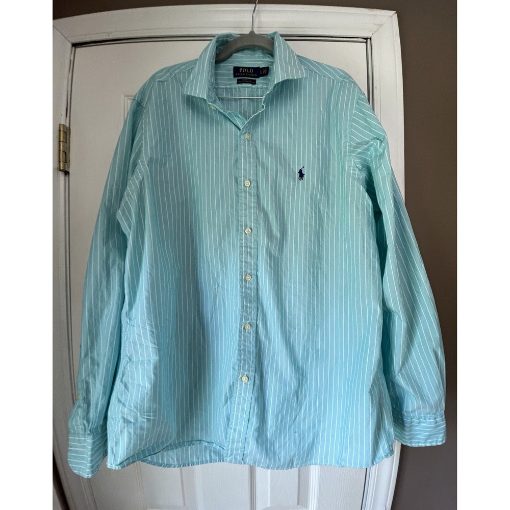 Polo Ralph Lauren Dress Shirt Blue/White Striped Classic Fit L 32/33 Cotton